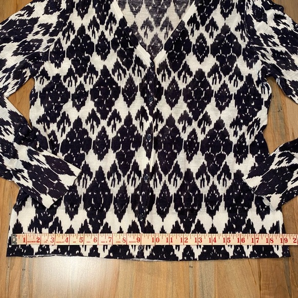 Ann Taylor LOFT Navy & White Diamond Print Lightweight Cardigan Sweater Size L - Picture 3 of 8